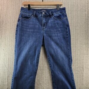 NYDJ Marilyn Straight Jeans Womens 10P Blue Cool Embrace Lift Tuck Frayed Hem